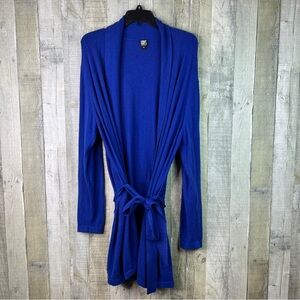 Gump’s XL Blue Longer Length Belted Cardigan Sweater Soft 55% Silk 45% Cashmere